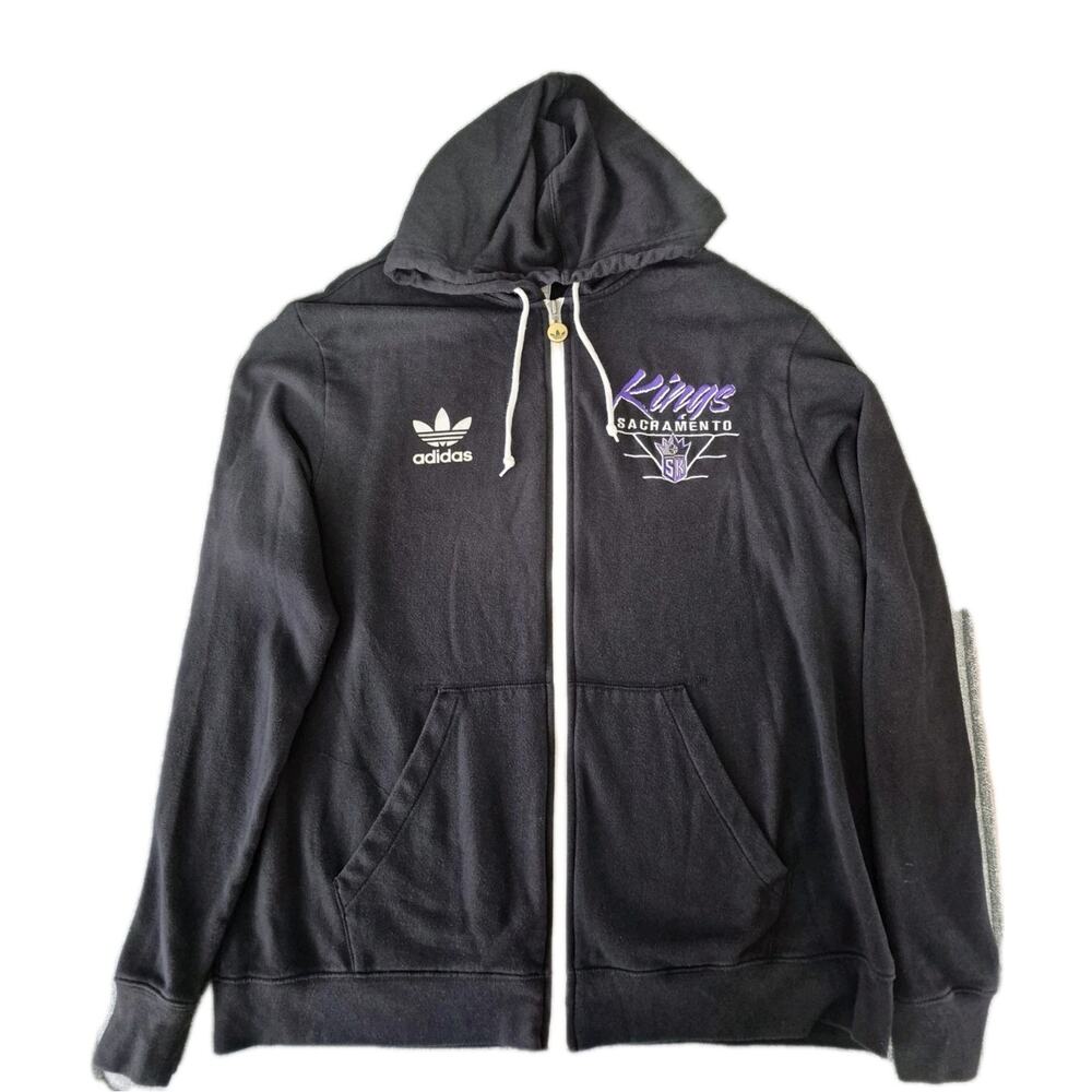 Adidas Sacramento Kings Sweatshirt XL Black Zip-Up Hoodie NBA Basketball 2012